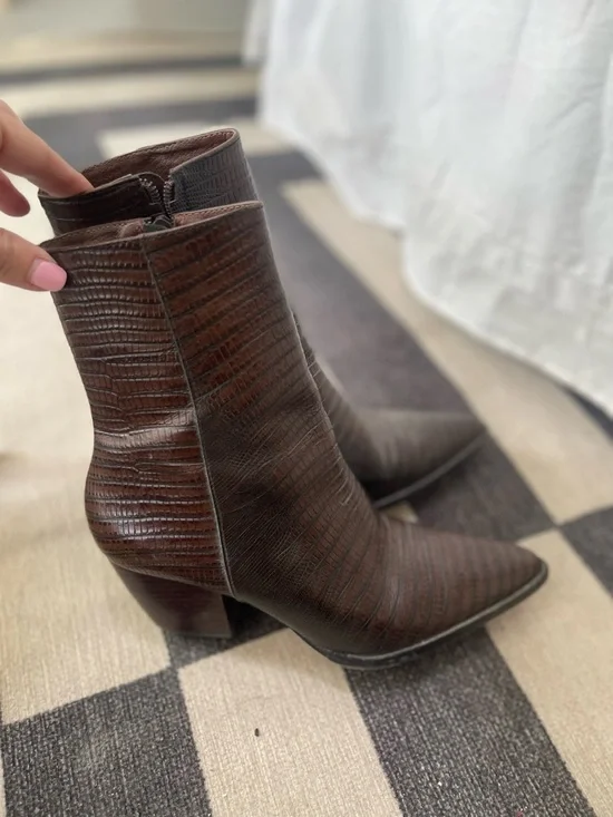 Matisse Dark Brown Croc-Embossed Pointed Ankle Boot - Picture 2 of 6